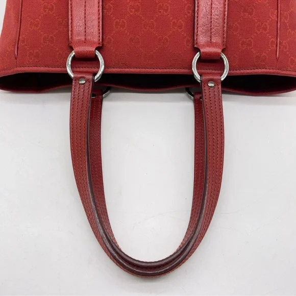Gucci Red GG Canvas Tote with Leather Handles - Picture 9 of 14